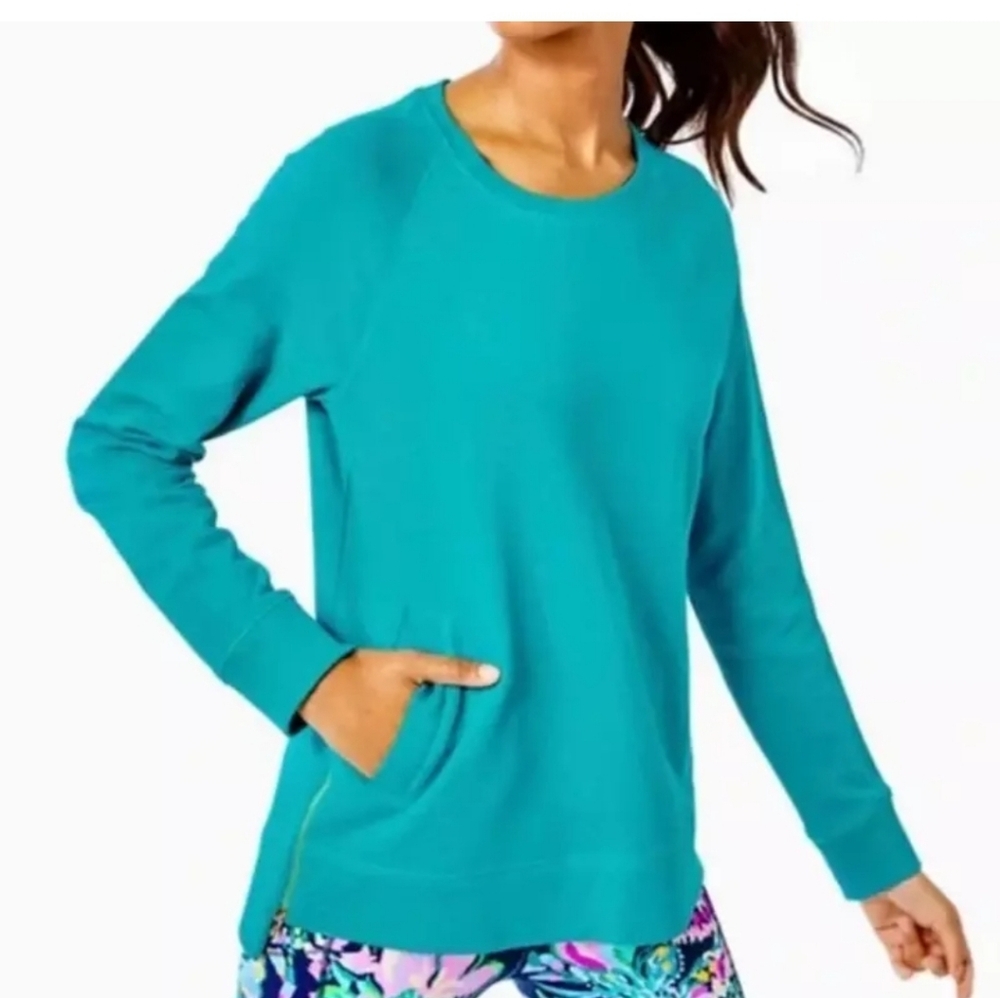 Lilly Pulitzer Luxletic Beach Comber Pullover Sweatshirt Teal Green XXS